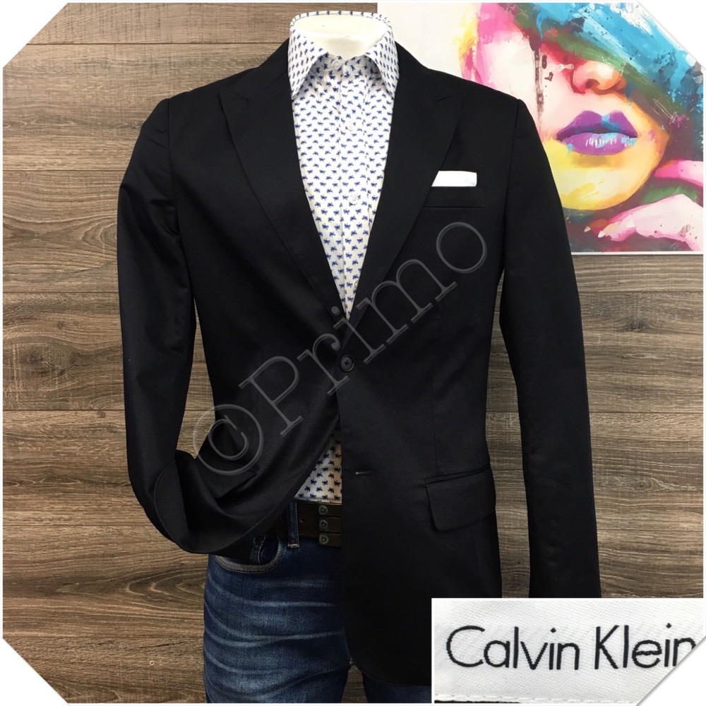 CALVIN KLEIN Mens Cotton Blazer Sport Coat Casual Jacket Size L (42L) Black Suit
